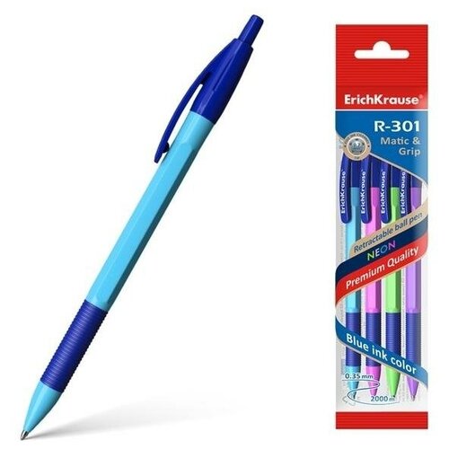 Набор ручка шариковая автомат ErichKrause R-301 Neon Matic& Grip 0.7, синяя, микс ErichKrause 467285