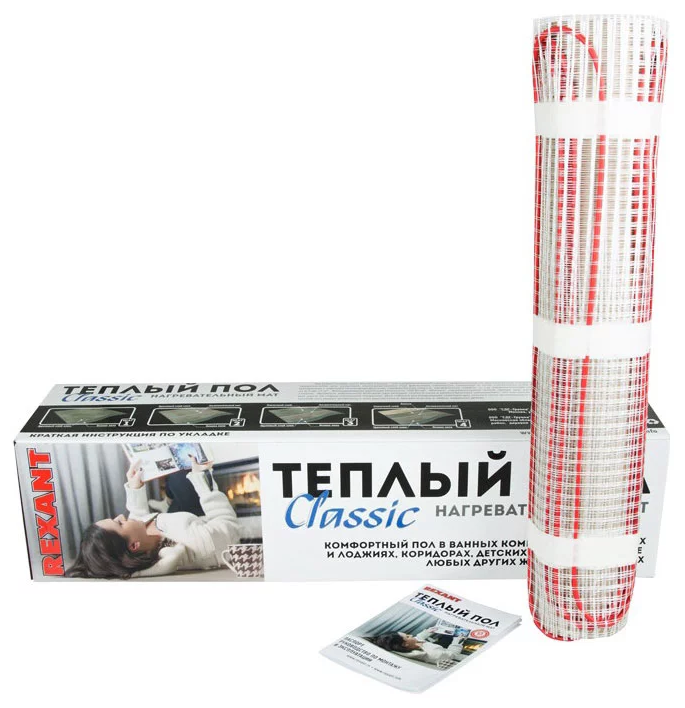 Тёплый пол (нагревательный мат) REXANT Classic RNX -8,0-1200 (площадь 8,0 м2 (0,5 х 16,0 м)), 1200 Вт, двухжильный с экраном