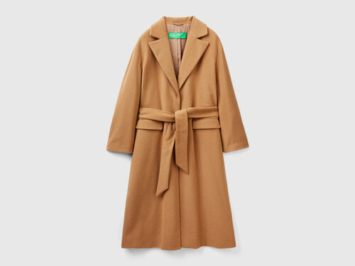 Пальто  UNITED COLORS OF BENETTON демисезонное, шерсть, удлиненное, размер L, коричневый
