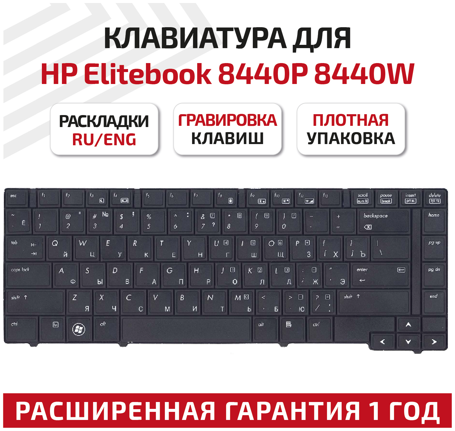 Клавиатура (keyboard) V103102CS1 для ноутбука HP EliteBook 8440P, 8440W, черная