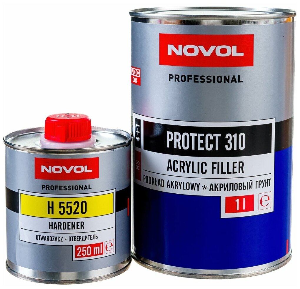 фото Грунт Novol "PROTECT 310", HS, 2К акриловый, банка 1л. с отвердителем 0,2л, серый