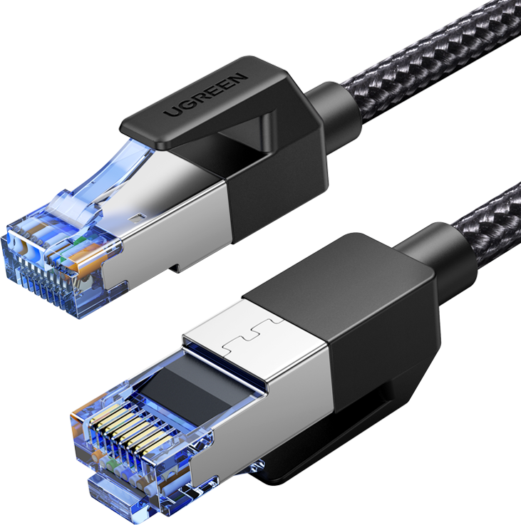 Кабель UGREEN NW153 (80431) Cat8 CLASS?F/FTP Round Ethernet Cable With Braid. Длина: 2м. Цвет: черны