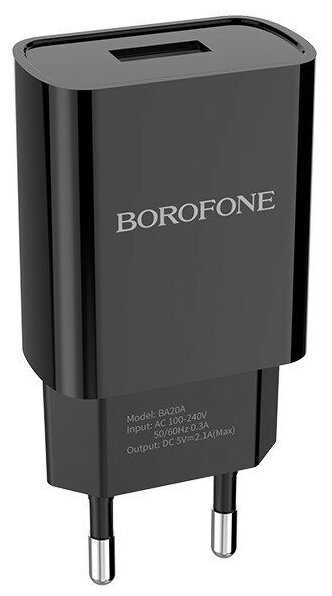 Сетевое зарядное устройство USB 2100mAh BOROFONE BA20A Sharp single port charger черный