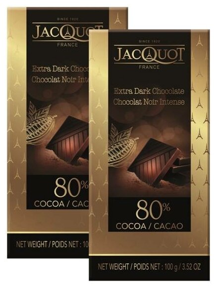 Горький шоколад Jacquot 80% какао, 100г, 2шт.