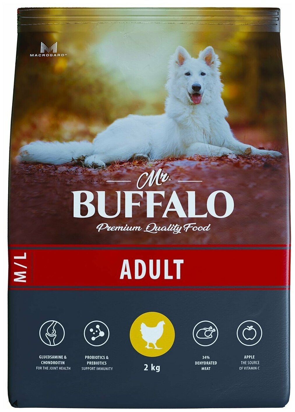 Сухой корм для собак Mr.BUFFALO Adult M/L с курицей 1 уп. х 1 шт. х 2 кг (для средних и крупных пород)