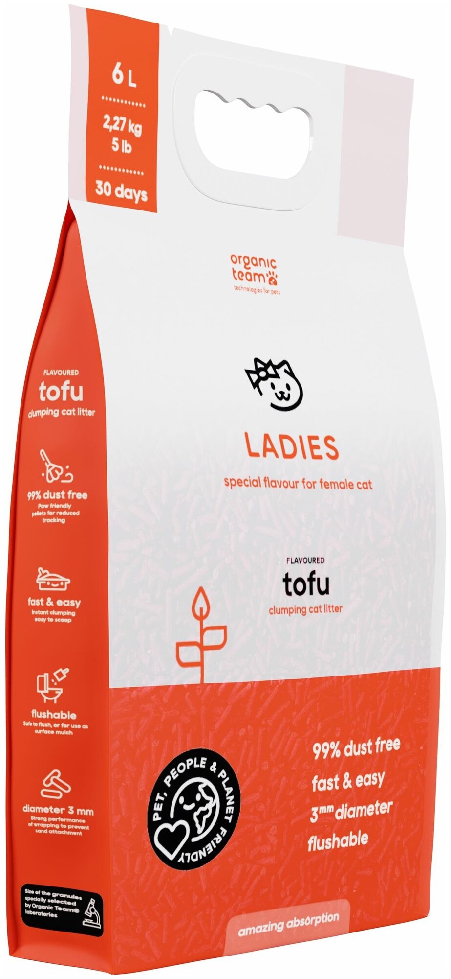 Organic team Tofu Ladies комкующийся наполнитель для кошачьего туалета, для леди 6 л - фотография № 4