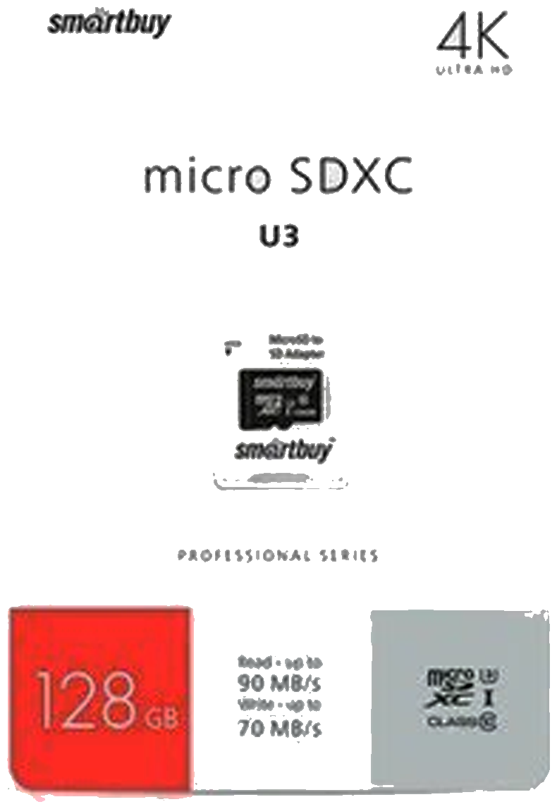 Карта памяти Smartbuy micro SDXC 128Gb Pro UHS-I U3 + ADP (90/70 Mb/s)