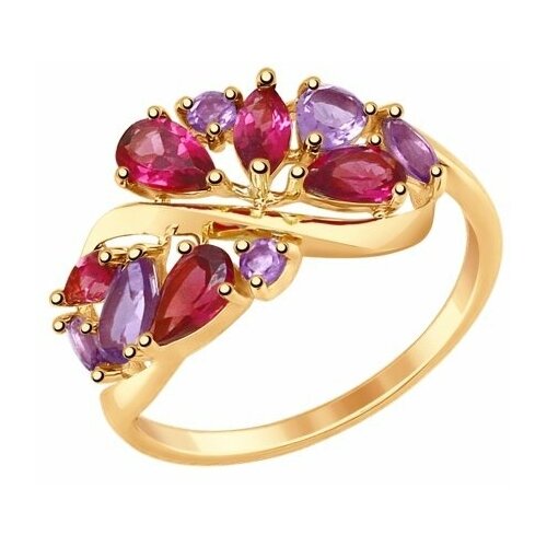 фото Золотое кольцо sokolov 714845 с аметистом, родолитом и миксом камней diamant-online