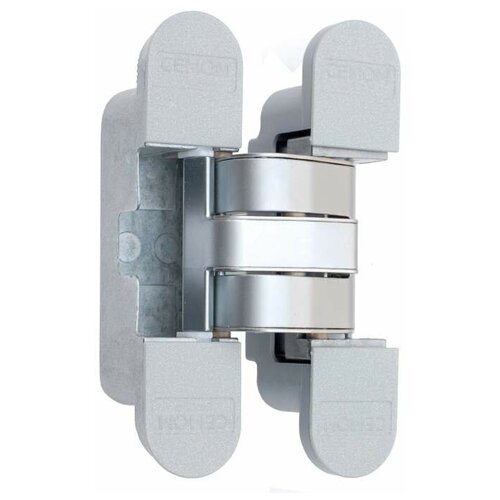 Петля дверная CEMOM скрытая универсальная, 3D, 120x27 мм, 60 кг, цамак/полиамид, хром матовый, с 4 пластиковыми колпачками