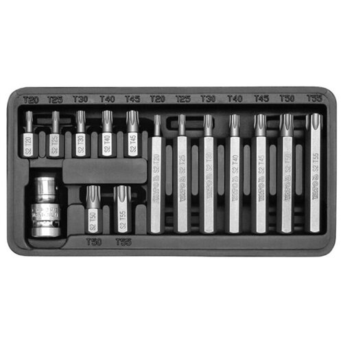 Набор Бит 1/2 Inch, Torx, 15 Пр (L=30 Мм, L=75 Мм): T20, Т25, Т30, Т40, Т45, Т50, Т55, В Метал. Боксе YATO арт. YT-0411 набор бит 1 2 inch 3 8 inch 42 пр ribe torx с отверстием в метал боксе yato арт yt 0420