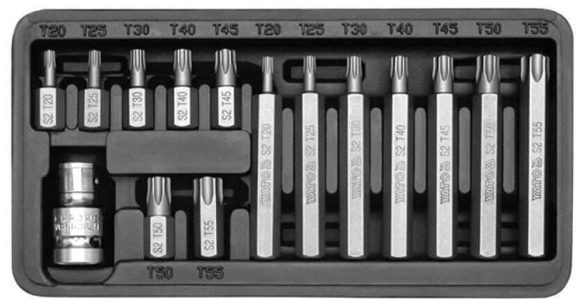 Набор Бит 1/2 Inch Torx 15 Пр (L=30 Мм L=75 Мм): T20 Т25 Т30 Т40 Т45 Т50 Т55 В Метал. Боксе YATO арт. YT-0411