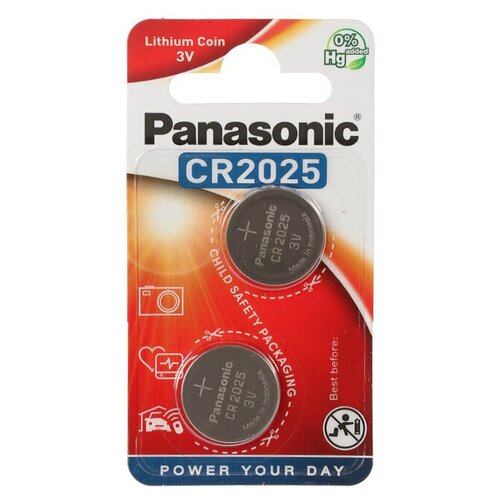 Батарейка Panasonic Lithium Coin CR2025, в упаковке: 2 шт. литиевые дисковые батарейки gp lithium 5 шт