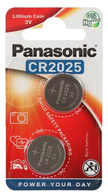 Батарейка Panasonic, CR2025, Power Cells, литиевая, 3 В, блистер, 2 шт