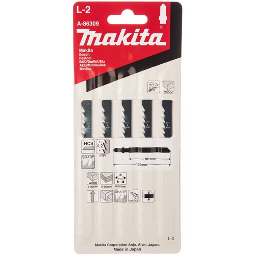 Пилка Makita L2 для древесины, пластмассы, 101мм, шаг зуба 4.2мм, 5шт A-86309