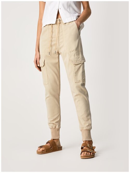 Брюки карго  Pepe Jeans летние, полуприлегающий силуэт, повседневный стиль, карманы, размер 29, бежевый