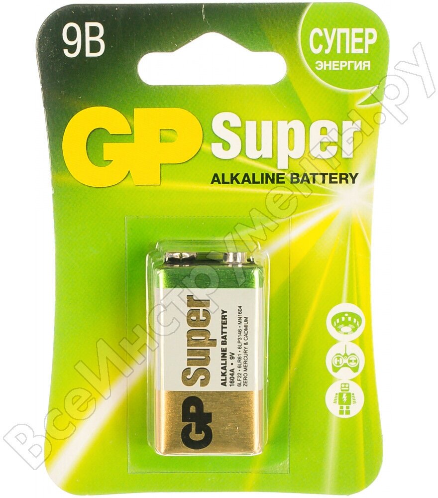 GP Алкалиновая батарейка Super Alkaline 9V Крона - 1 шт. 1604A-5CR1