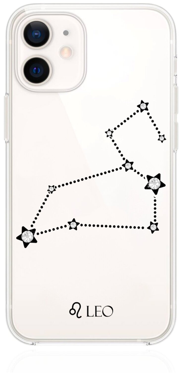 Прозрачный силиконовый чехол с кристаллами Lux для iPhone 12 Mini Знак зодиака Лев Leo для Айфон 12 Мини