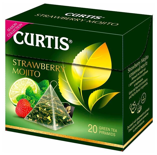 Чай зеленый Curtis Strawberry Mojito, 20 пирамидок, 1 пачка - фотография № 1