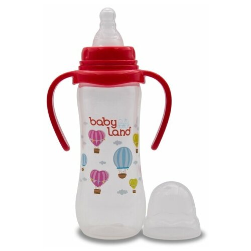 фото Baby land бутылочка антиколиковая с ручками, соска классическая, 240 мл, с 6 месяцев, красный