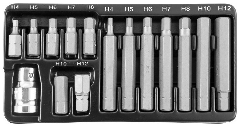 Набор вставок-бит 10 мм DR шестигранных с переходником, 15 предметов Jonnesway