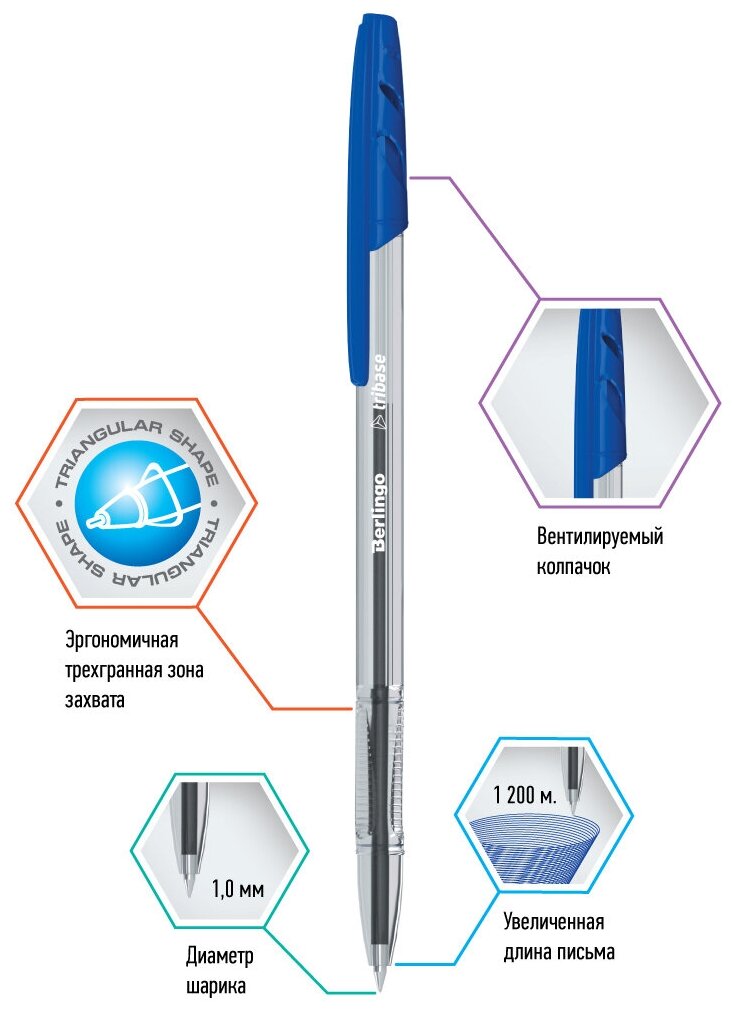Berlingo Набор шариковых ручек Tribase, 1.0 мм, CBp_10902_50, 50 шт. - фотография № 7