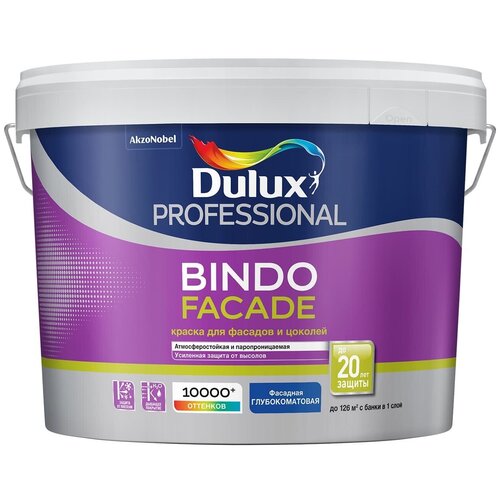 Краска латексная Dulux Bindo Facade глубокоматовая белый 9 л 9 кг краска латексная dulux professional bindo 3 в цвете моющаяся глубокоматовая 30yy 83 026 9 л