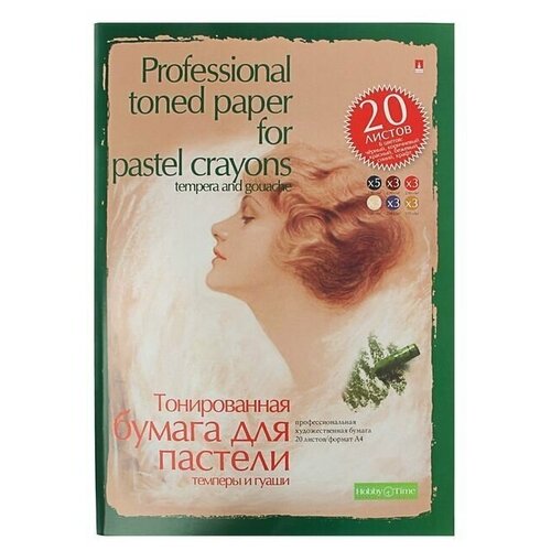 Бумага для пастели А4, 20 листов Профессиональная серия, блок 6 цветов, 150-230 г/м2, 1 набор