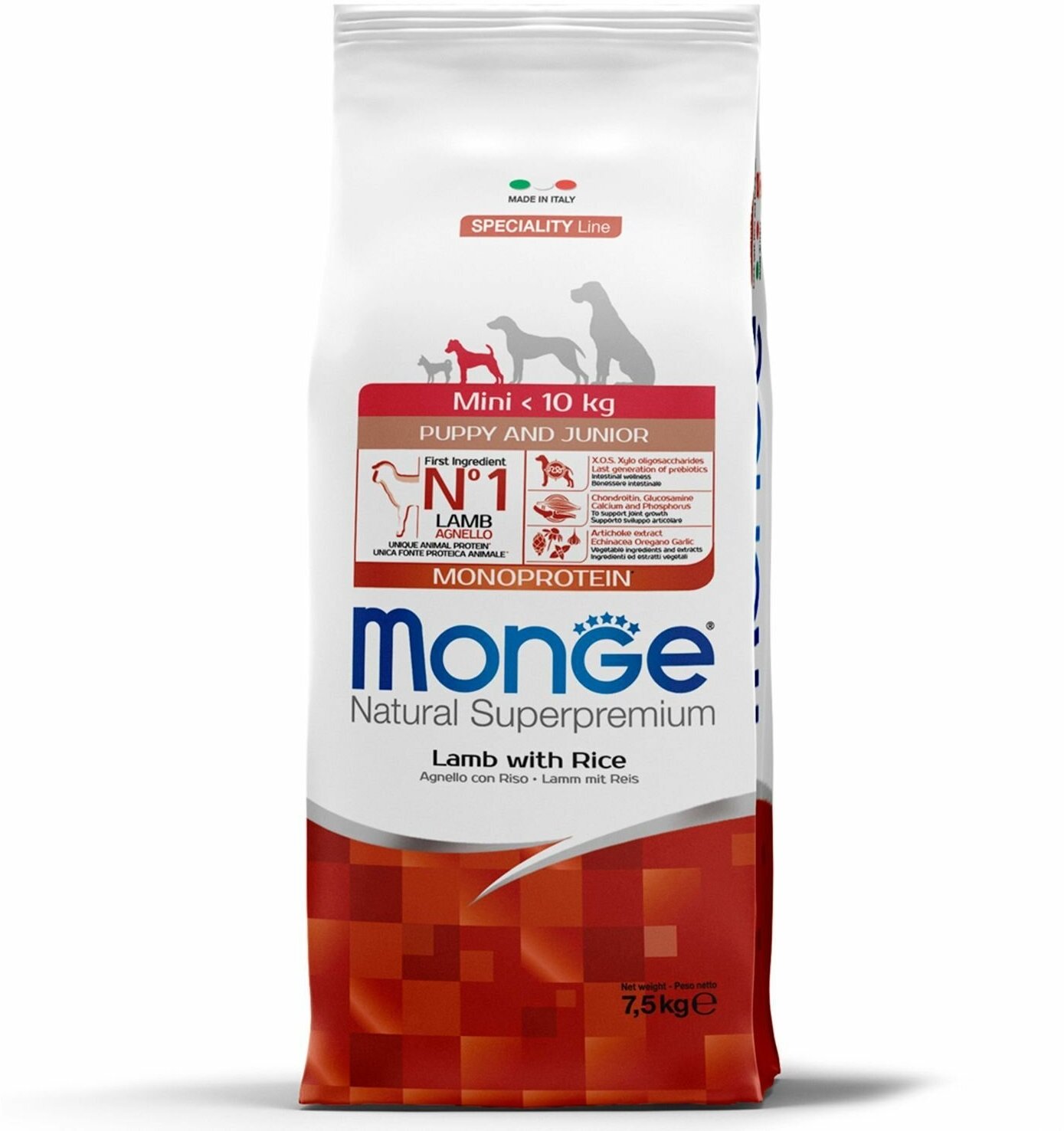 Сухой корм Monge Dog Speciality Line Monoprotein Mini корм для щенков и беременных собак мелких пород, из ягненка с рисом 7,5 кг