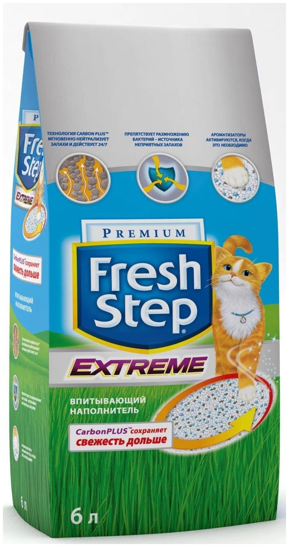 Наполнитель впитывающий для кошачьего туалета Fresh Step, тройной контроль запахов (6л/3,17кг)