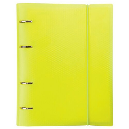 фото Тетрадь на кольцах а5 (175х220 мм), 120 л., пластиковая обложка, клетка, с фиксирующей резинкой, brauberg, желтая, 403570