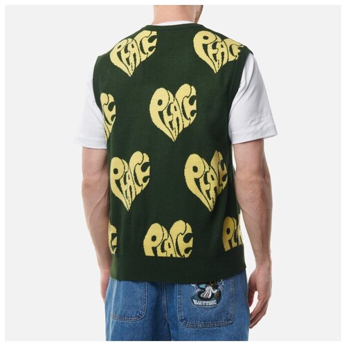 фото Мужской жилет butter goods peace knit зелёный, размер xl