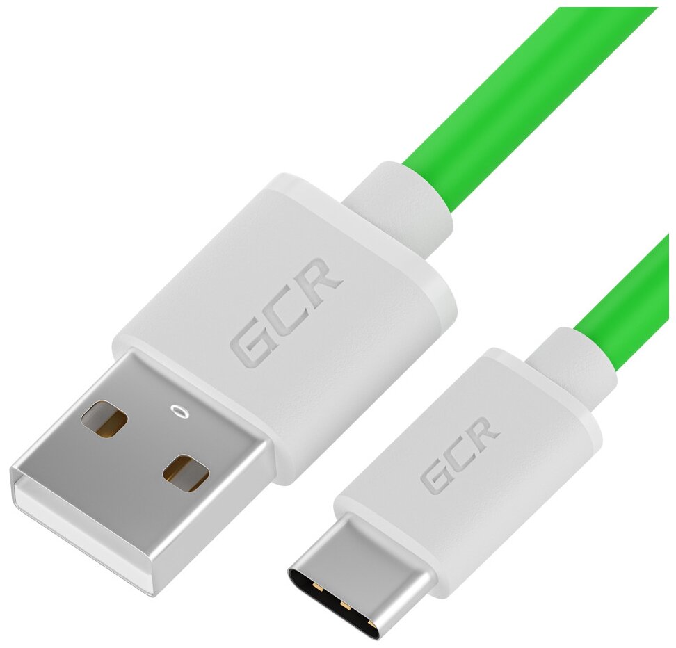 Кабель GCR USB - USB Type-C (GCR-UCQC2), 0.25 м, 1 шт., зеленый/белый