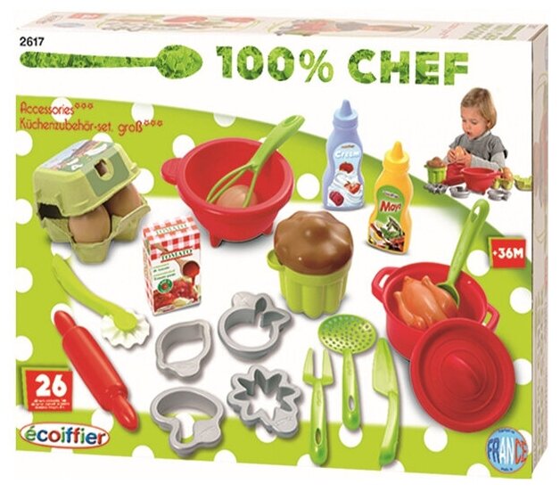 Ecoiffier Игровой набор посуды 100% Chef Pro-Cook с продуктами, 26 предметов 2617