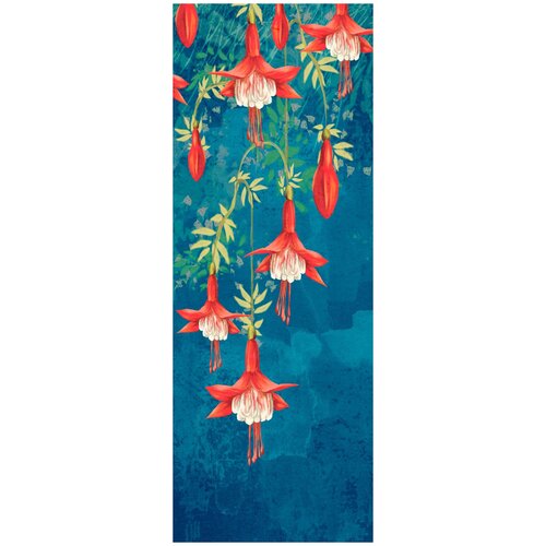 Фотообои HARMONY Decor Красные цветы на синем фоне, 100 x 270 см бежевые цветы на синем фоне
