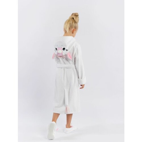 фото Халат fluffy bunny, длинный рукав, манжеты, пояс/ремень, капюшон, карманы, размер 104-110, белый