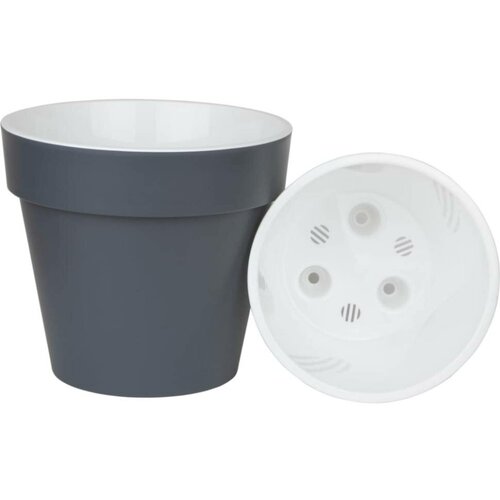 Пластиковый горшок liveingreen Протея 2.3 л, антрацит/белый, диам. 17 см, высота 15.5 см, с вкладкой ПР17-12