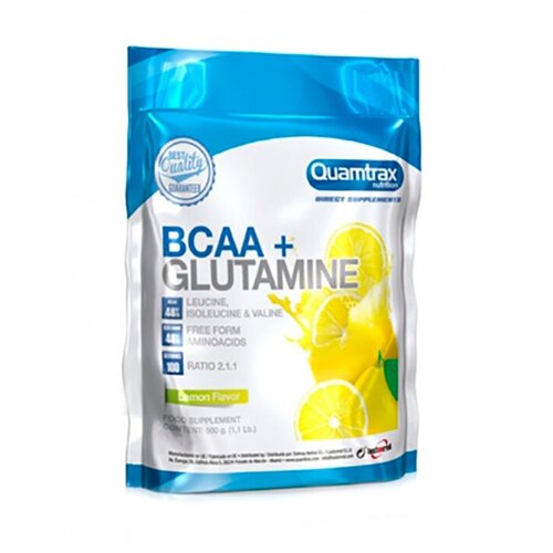 BCAA Quamtrax Nutrition BCAA 2:1:1 + Glutamine Powder, лимон, 500 гр. l glutamine powder 17 6 oz 500 g