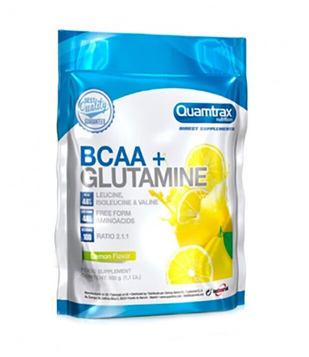 Quamtrax Nutrition BCAA 2:1:1 + Glutamine Powder, 500 г, вкус: лимон