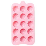 Силиконовая форма для конфет, печенья, желе, шоколада Цветы, 15 ячеек, цвет розовый, 19,7х10х1,5 см, Kitchen Angel KA-SFRM8-02 - изображение