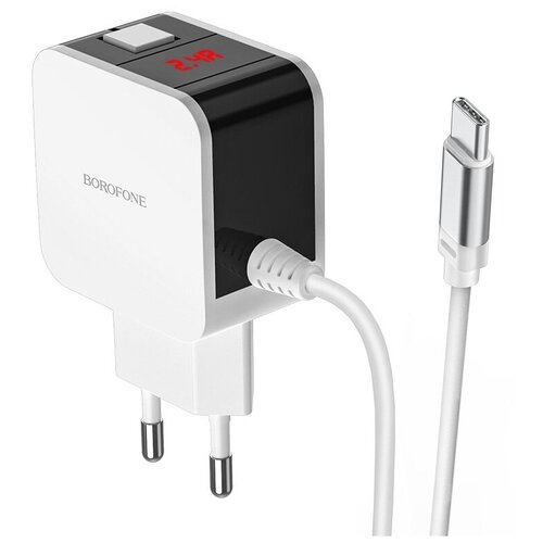 фото Сетевое зарядное устройство 2xusb с кабелем usb type-c borofone ba41a power lake - белое