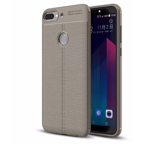 фото Чехол mypads для htc desire 12 plus из качественного износостойкого силикона с декоративным дизайном под кожу с тиснением серый