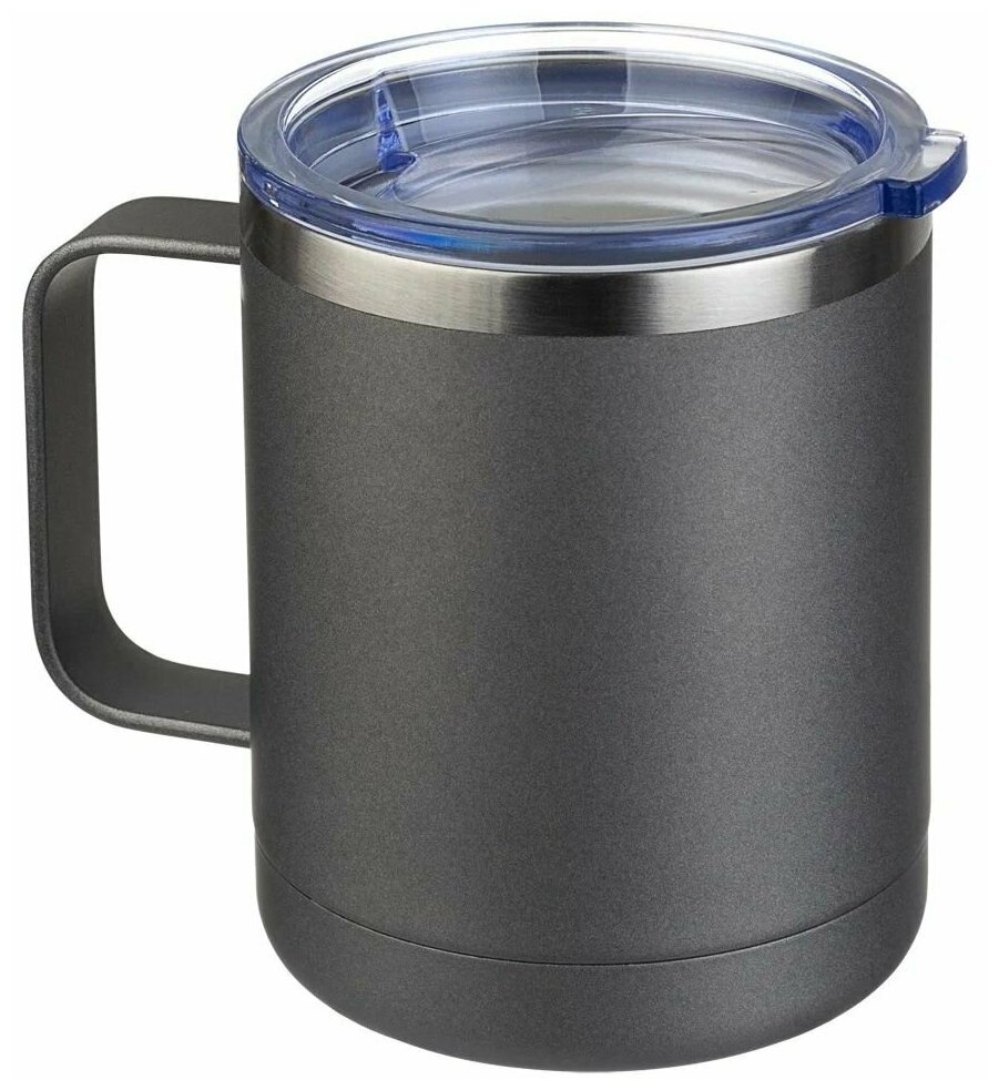 Термокружка PERFEO для напитков с прозрачной крышкой, ручкой, объем 0,35 л., серый (PF_C3731) - фотография № 1
