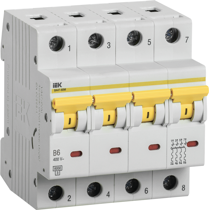 Выключатель автоматический ВА47-60M 1Р 6А 6кА B, IEK MVA31-1-006-B (1 шт.)
