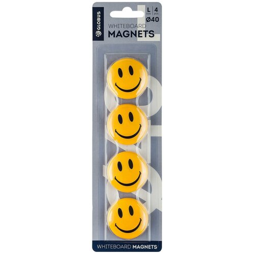 Магниты Смайлики, 4 шт резинки стирательные пифагор набор 4 шт смайлики желто черные в упаковке с подвесом 223615 48 шт