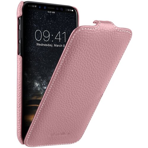 фото Кожаный чехол флип melkco для apple iphone x/xs - jacka type - розовый