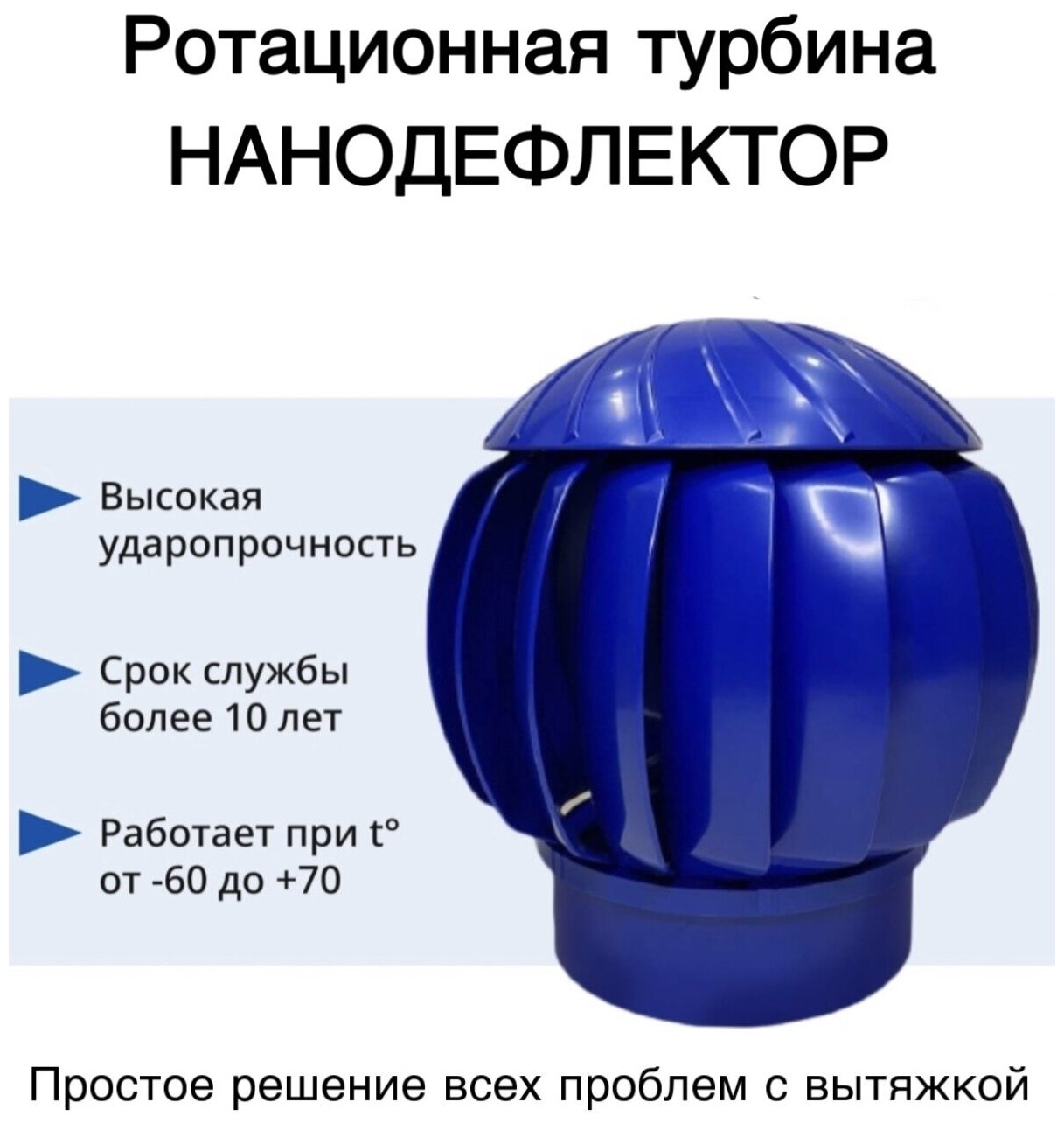 Ротационная вентиляционная турбина Нанодефлектор РВТ D160, синий - фотография № 1