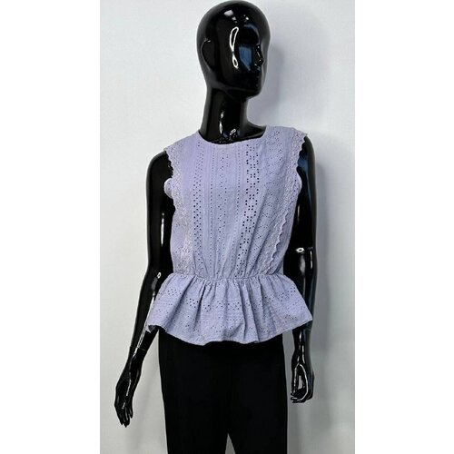 фото Блуза , нарядный стиль, полуприлегающий силуэт, без рукава, трикотажная, однотонная, размер 44-46, фиолетовый made in italy