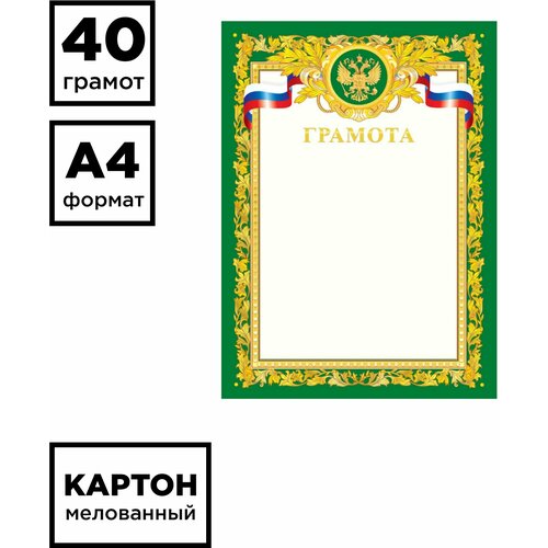 Набор 40 штук - Грамота А4, ArtSpace, мелованный картон, зеленая