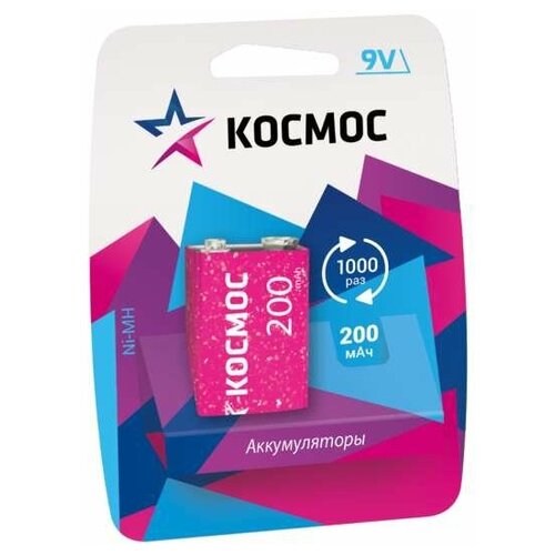 Аккумулятор Li-Ion 200 мА·ч 9 В КОСМОС 6F22 200, в упаковке: 1 шт.