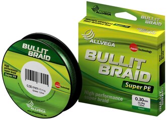 Плетеный шнур ALLVEGA BULLIT BRAID d=0.3 мм, 135 м, 23.4 кг, dark green